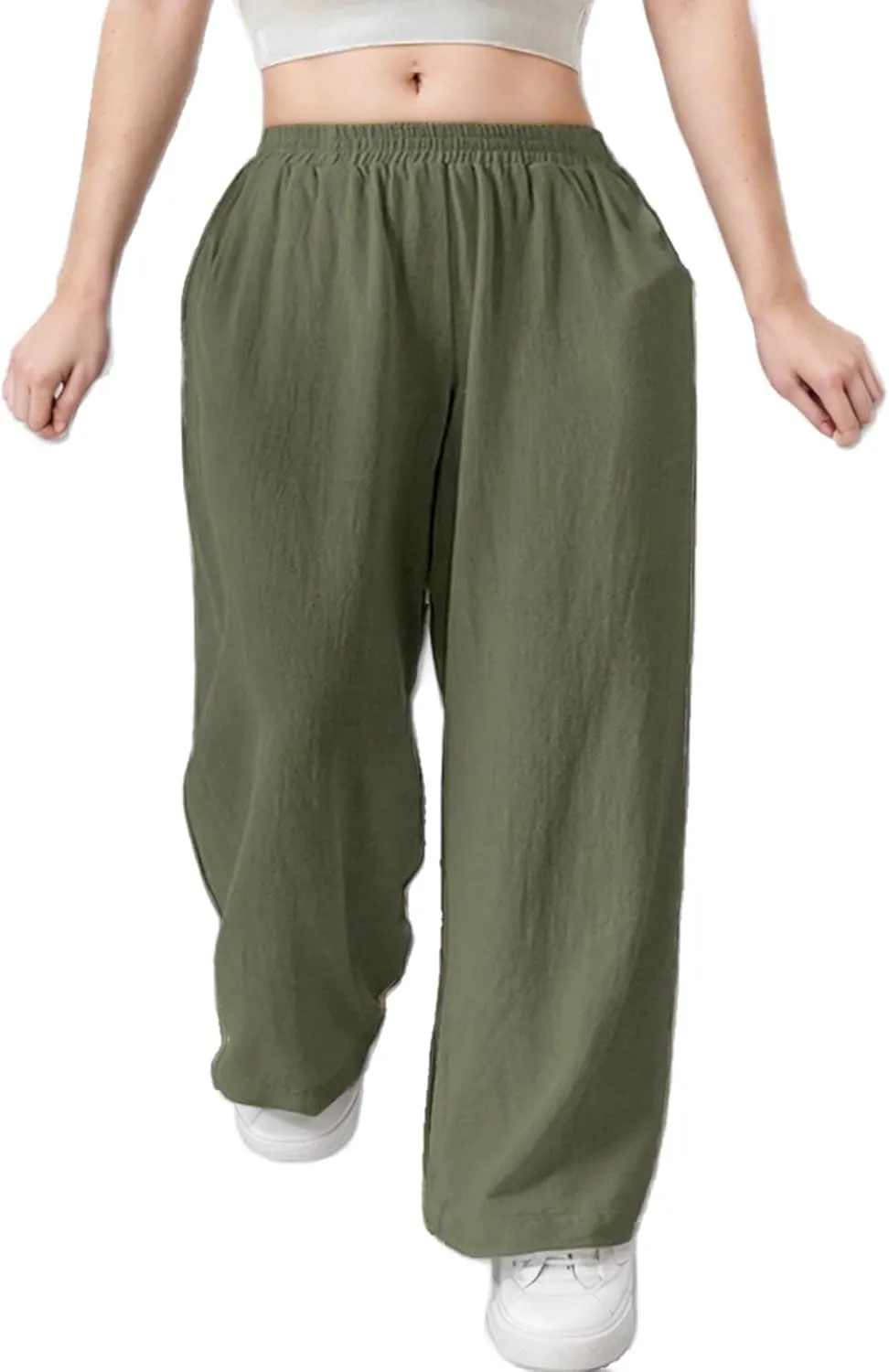 Women Wide Leg Linen Pants High Waisted Summer Cotton Linen Palazzo Pant Slacks Trousers Vacation Outfits with Pockets