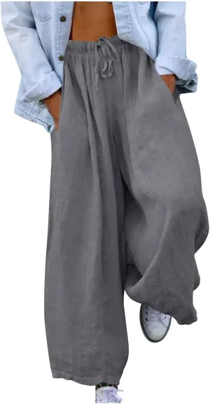Women Wide Leg Palazzo Pants 2025 Summer Casual Loose Cotton Linen Pant Spring High Waist Flowy Beach Trousers Outfits