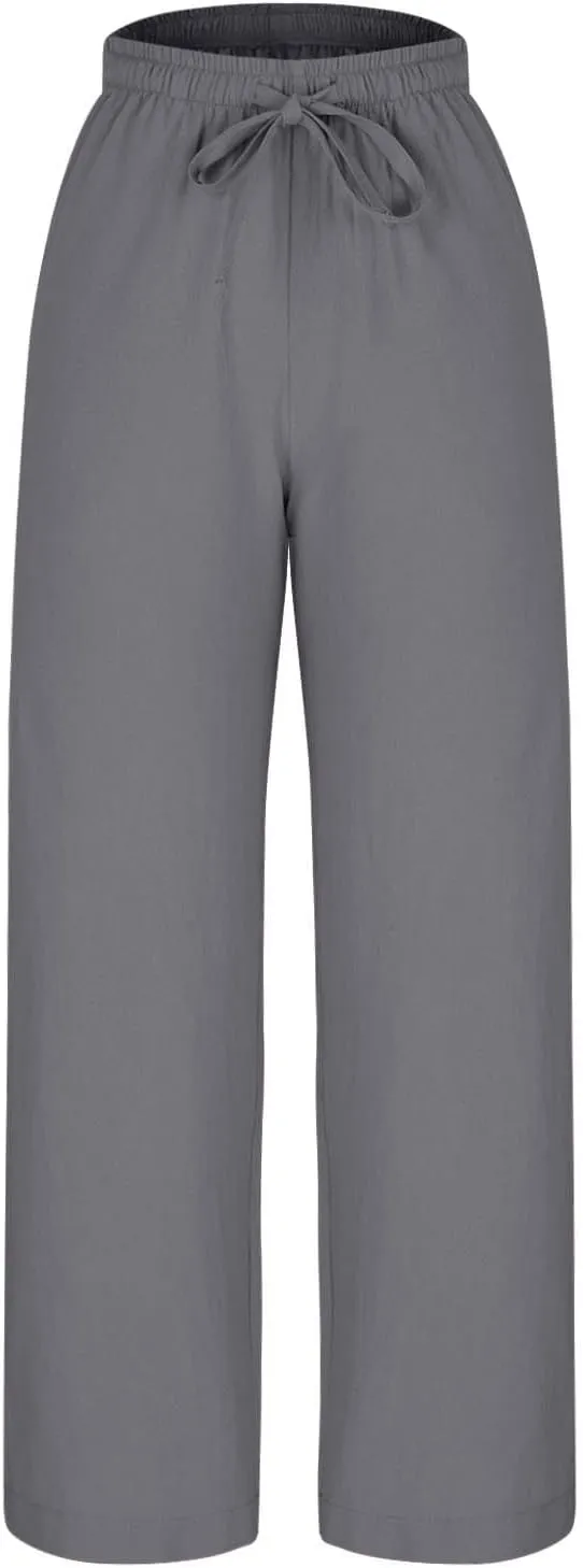 Women Wide Leg Palazzo Pants 2025 Summer Casual Loose Cotton Linen Pant Spring High Waist Flowy Beach Trousers Outfits