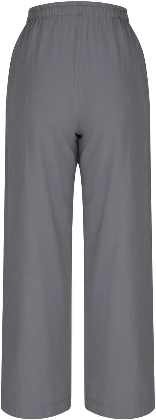Women Wide Leg Palazzo Pants 2025 Summer Casual Loose Cotton Linen Pant Spring High Waist Flowy Beach Trousers Outfits