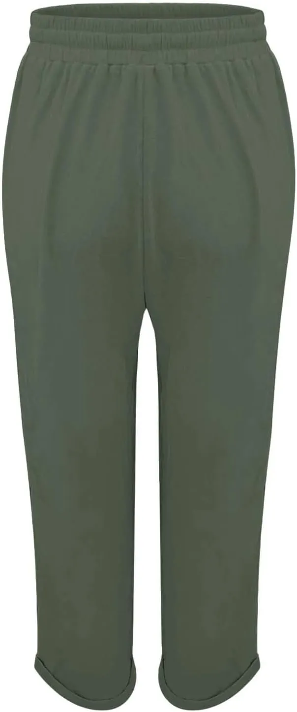 Women Wide Leg Pants Ladies Summer Elastic High Waist Solid Color Cotton Linen Wide Leg Loose Pants Summer Palazzo
