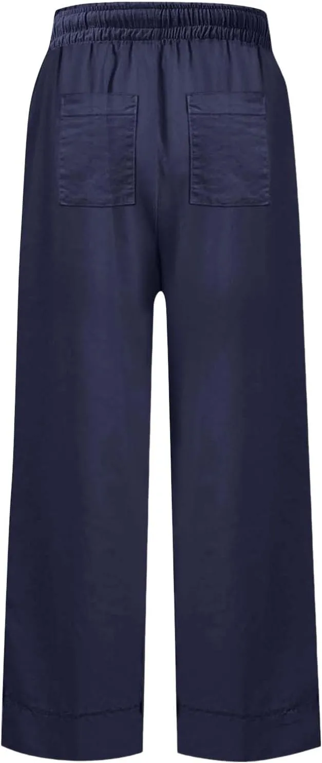 Women Wide Leg Pants, Straight High Waisted Wide Legs Trousers Casual Summer Cotton Linen Palazzo Pants with Pockets