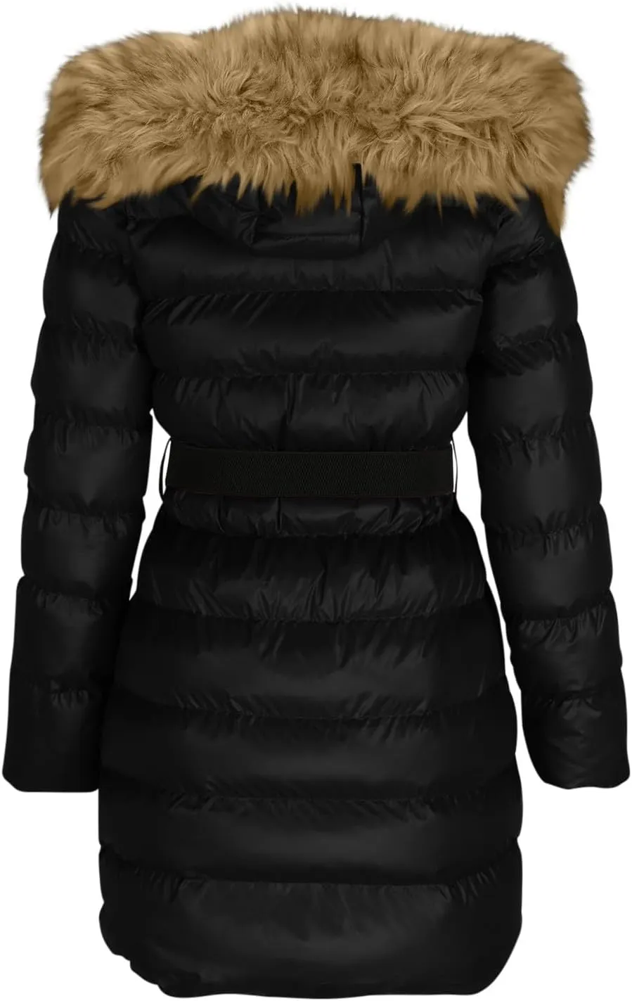Women Winter Thicken Quilted Puffer Jacket Warm Padded Cotton Coat Zip Belted Down Outwear with Faux Fur Removable Hood