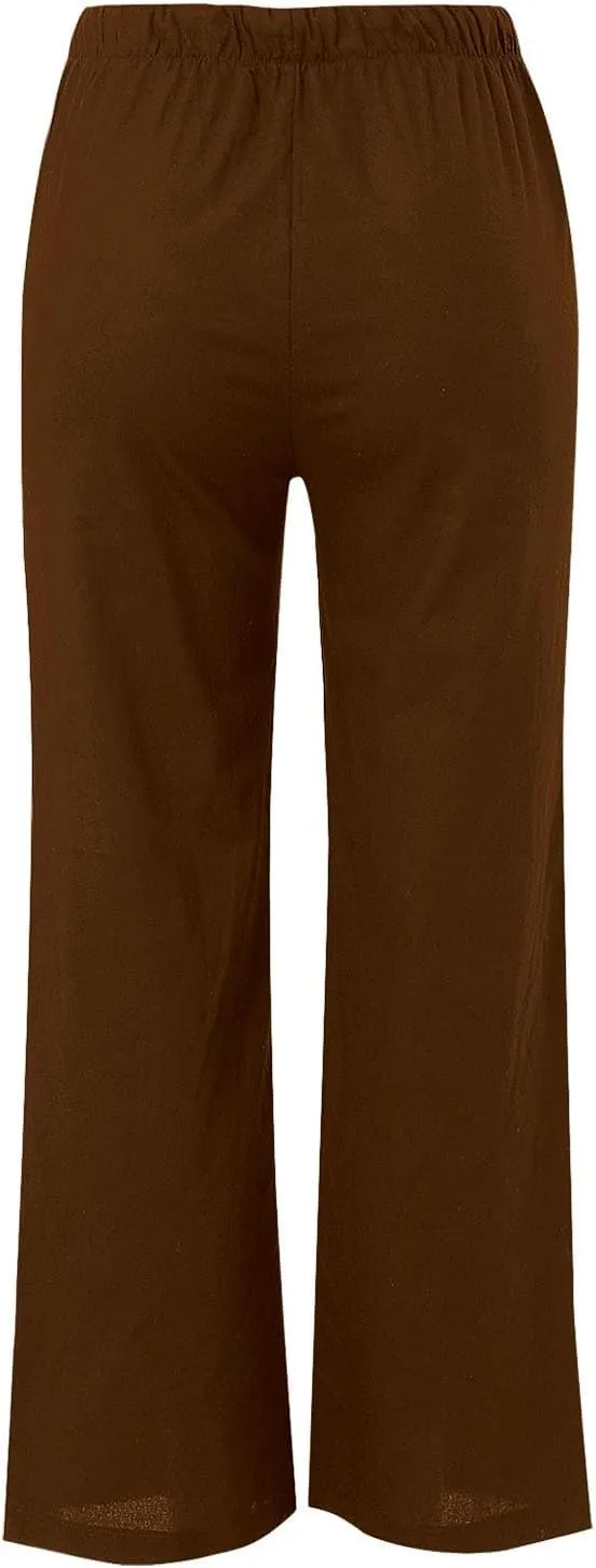 Women's 2025 Summer Linen Palazzo Pants High Waisted Flowy Wide Leg Beach Pants Palazzo Lounge Pant Trousers with Pocket