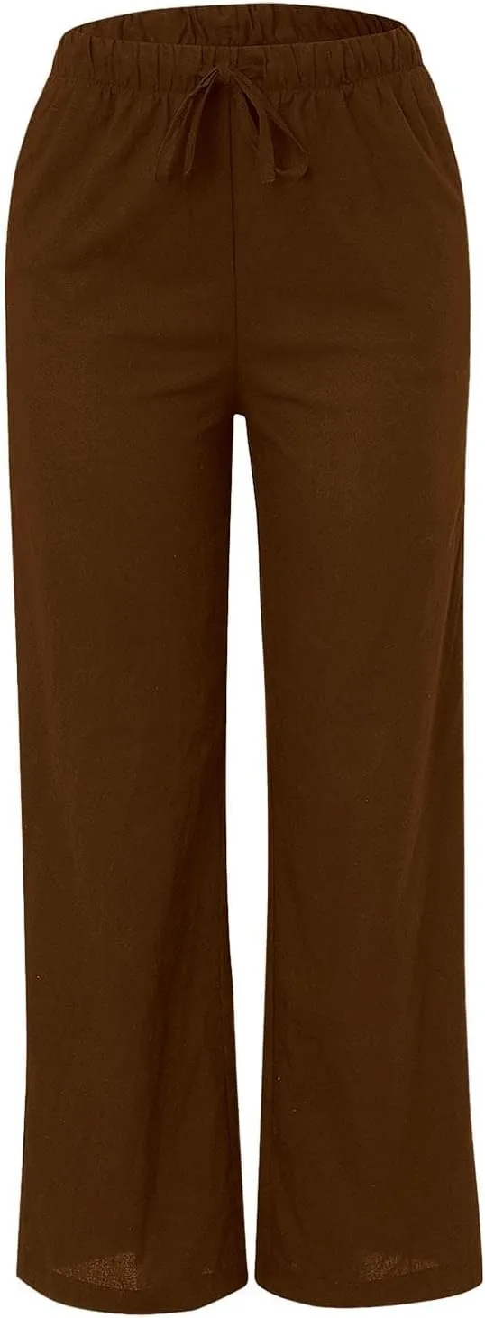 Women's 2025 Summer Linen Palazzo Pants High Waisted Flowy Wide Leg Beach Pants Palazzo Lounge Pant Trousers with Pocket