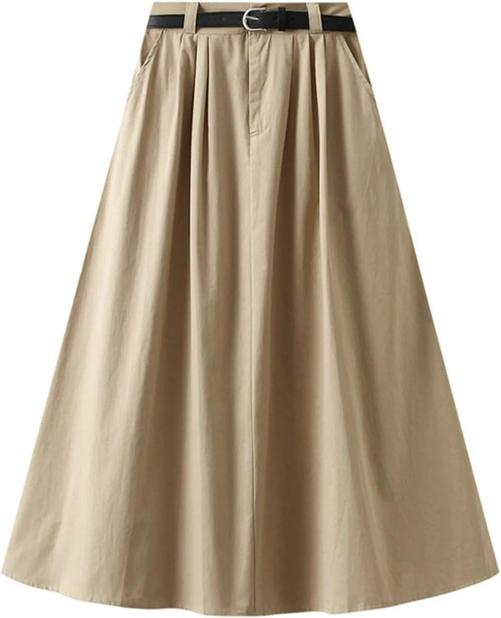 Women's A Line Flared Midi Skirt High Waisted Comfy Pleated Fashion 2025 Casual Skirt Slim Fit Lounge Cargo Skirt