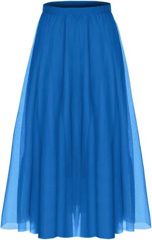 Women's A Line Tulle Midi Skirt Tutu Tiered Petticoat Skirts Tea-Length Elastic Waist Tutu Skirt Mesh Flowy Dress