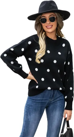 Womens Autumn Winter Sweaters Warm Comfortable Pullovers Casual Fashion Cardigans Ladies Polka Dot Knit Sweater