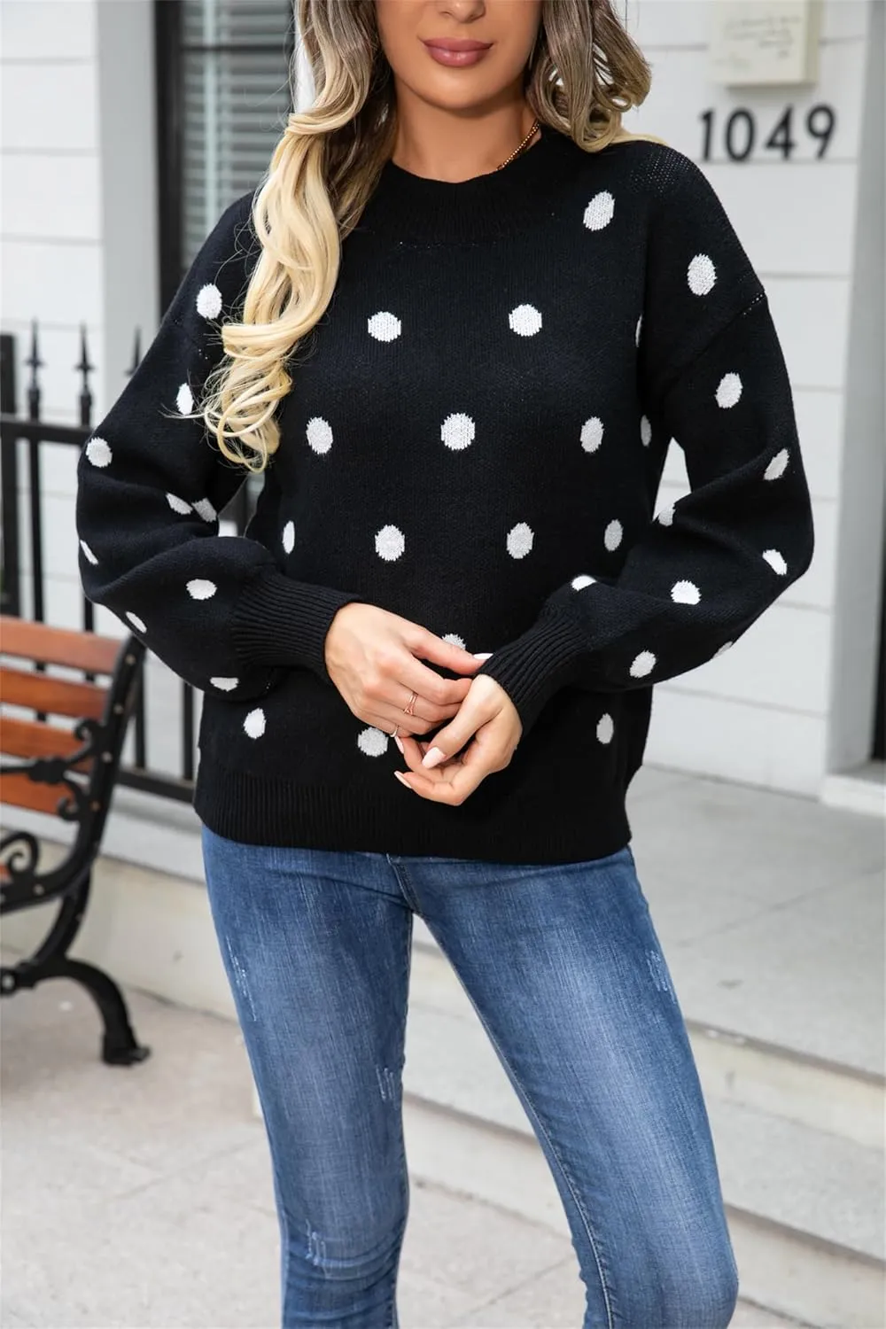 Womens Autumn Winter Sweaters Warm Comfortable Pullovers Casual Fashion Cardigans Ladies Polka Dot Knit Sweater