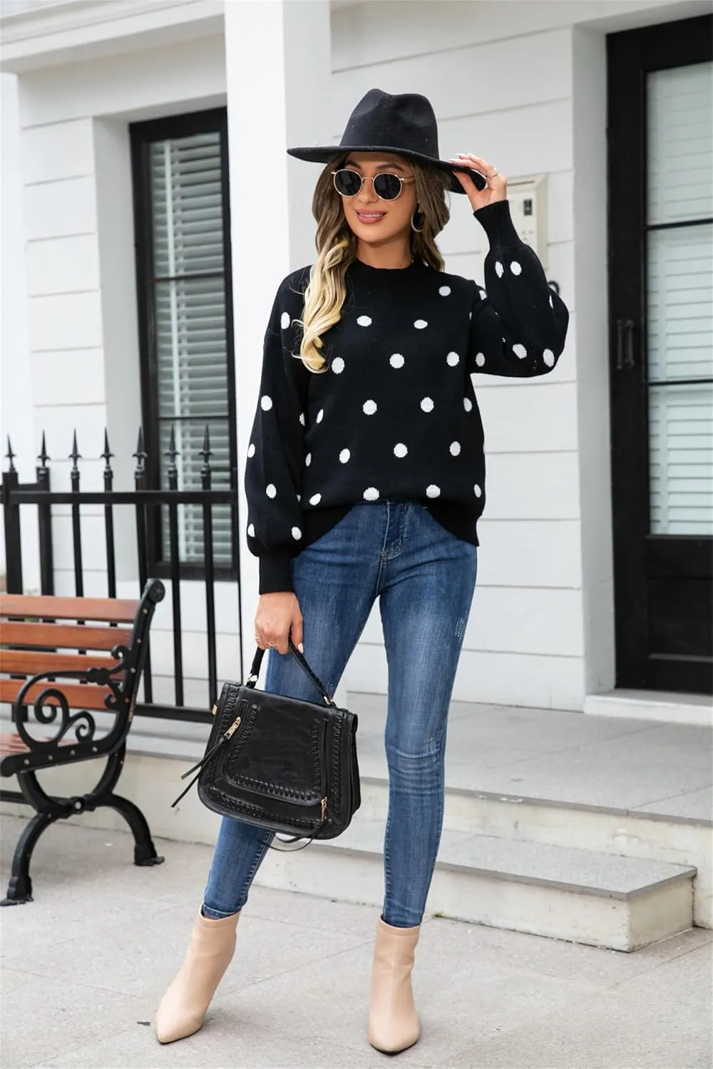 Womens Autumn Winter Sweaters Warm Comfortable Pullovers Casual Fashion Cardigans Ladies Polka Dot Knit Sweater
