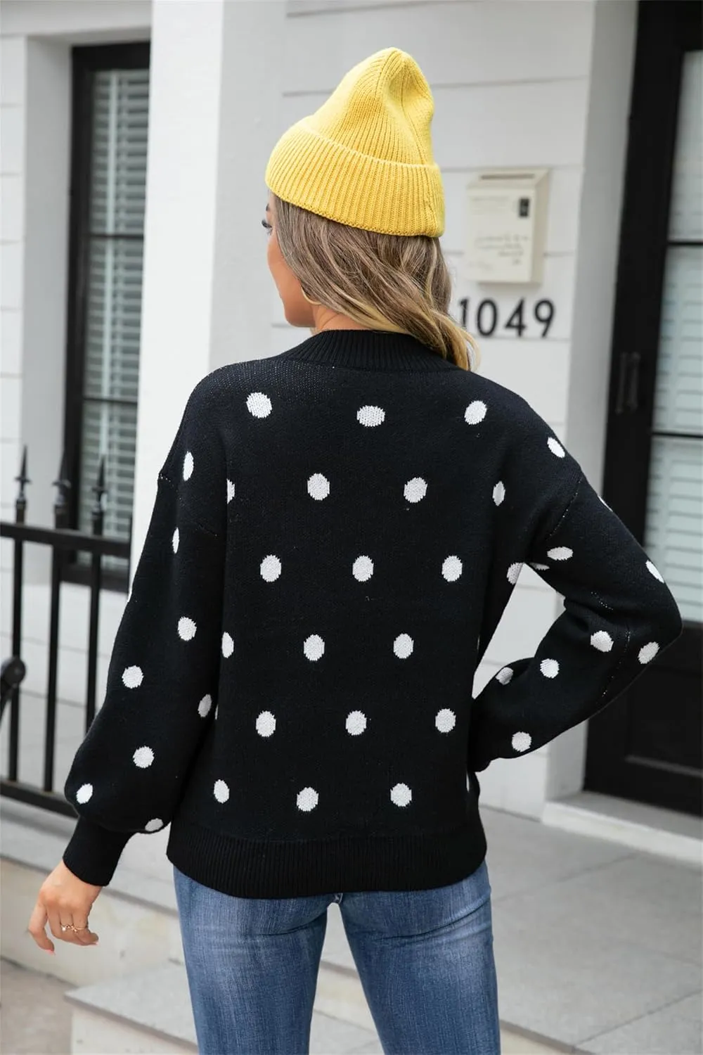 Womens Autumn Winter Sweaters Warm Comfortable Pullovers Casual Fashion Cardigans Ladies Polka Dot Knit Sweater