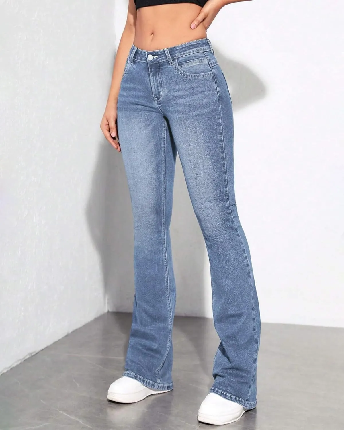 Women's Bell Bottom Jeans Low Waist Classic Stretch Flared Jeans Denim Bell Bottom Pants