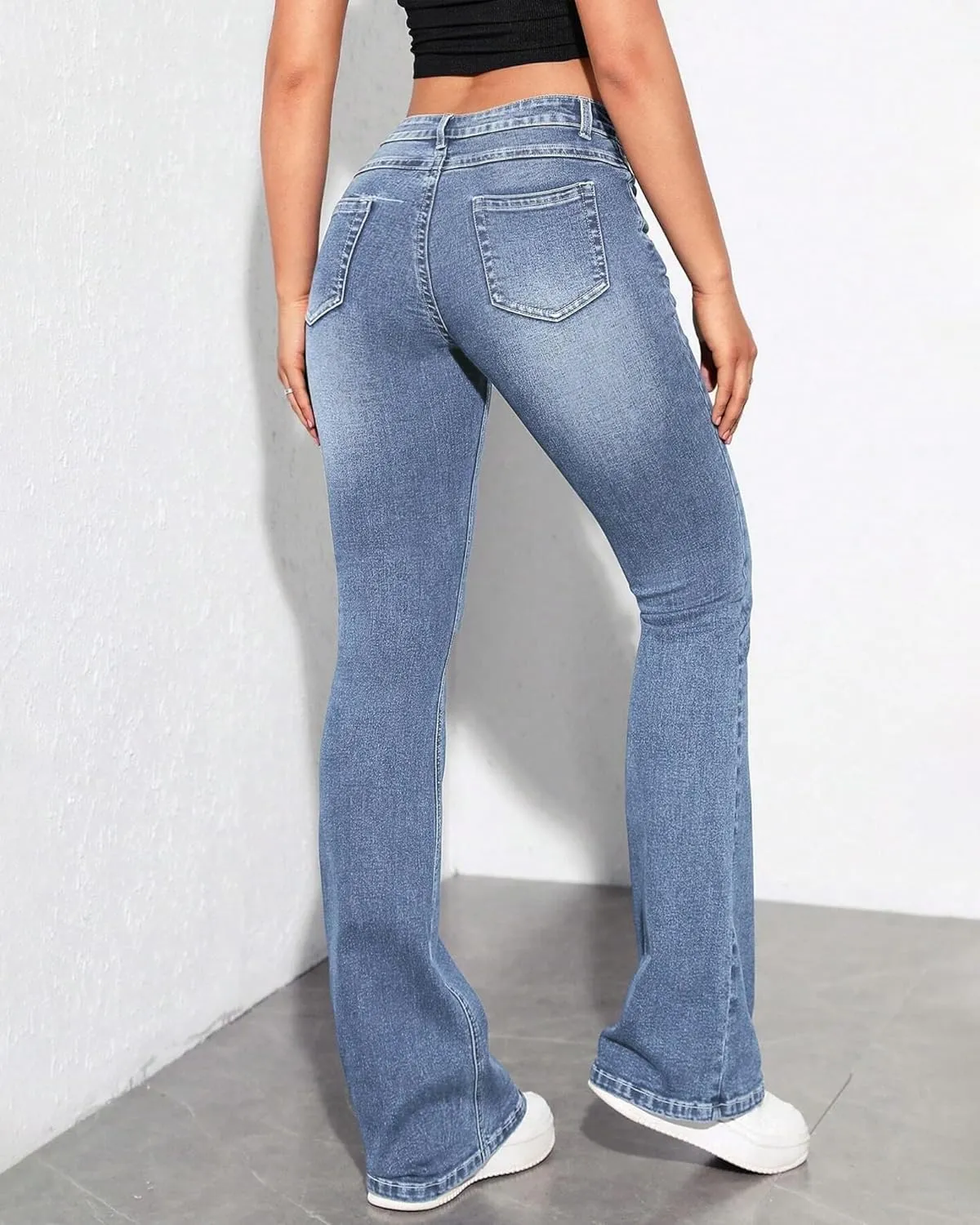 Women's Bell Bottom Jeans Low Waist Classic Stretch Flared Jeans Denim Bell Bottom Pants
