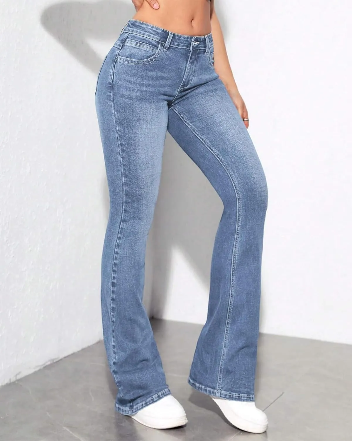 Women's Bell Bottom Jeans Low Waist Classic Stretch Flared Jeans Denim Bell Bottom Pants