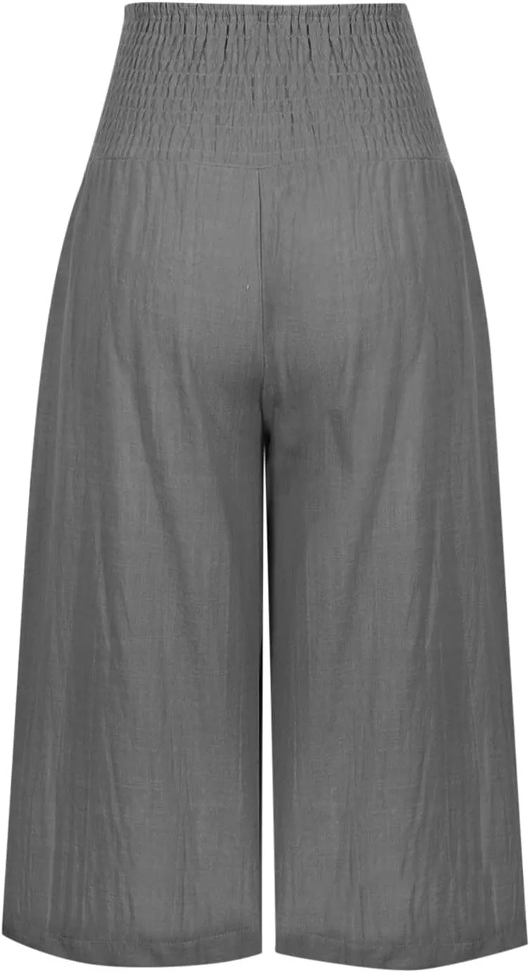 Women's Black Linen Capri Pants, Plus Size Summer Clothes, Palazzo Pants for Women