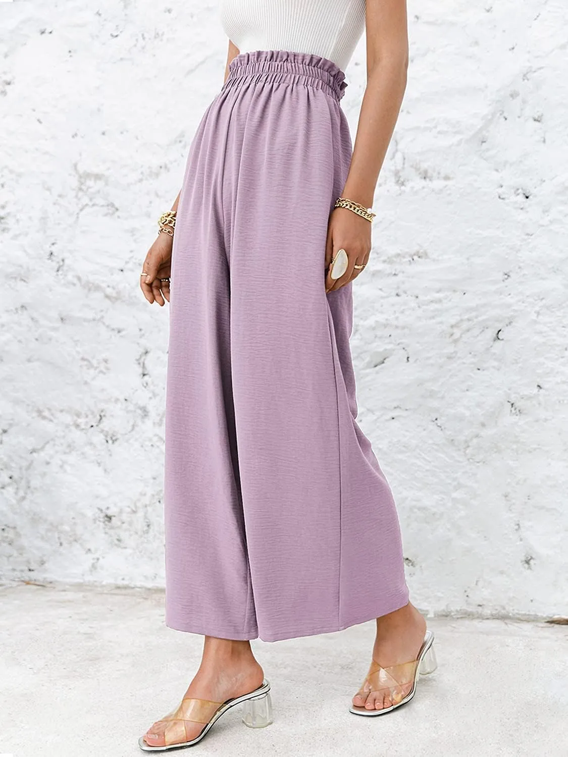 Women's Boho High Waisted Palazzo Pants Summer Beach Wide Leg Flowy Pants