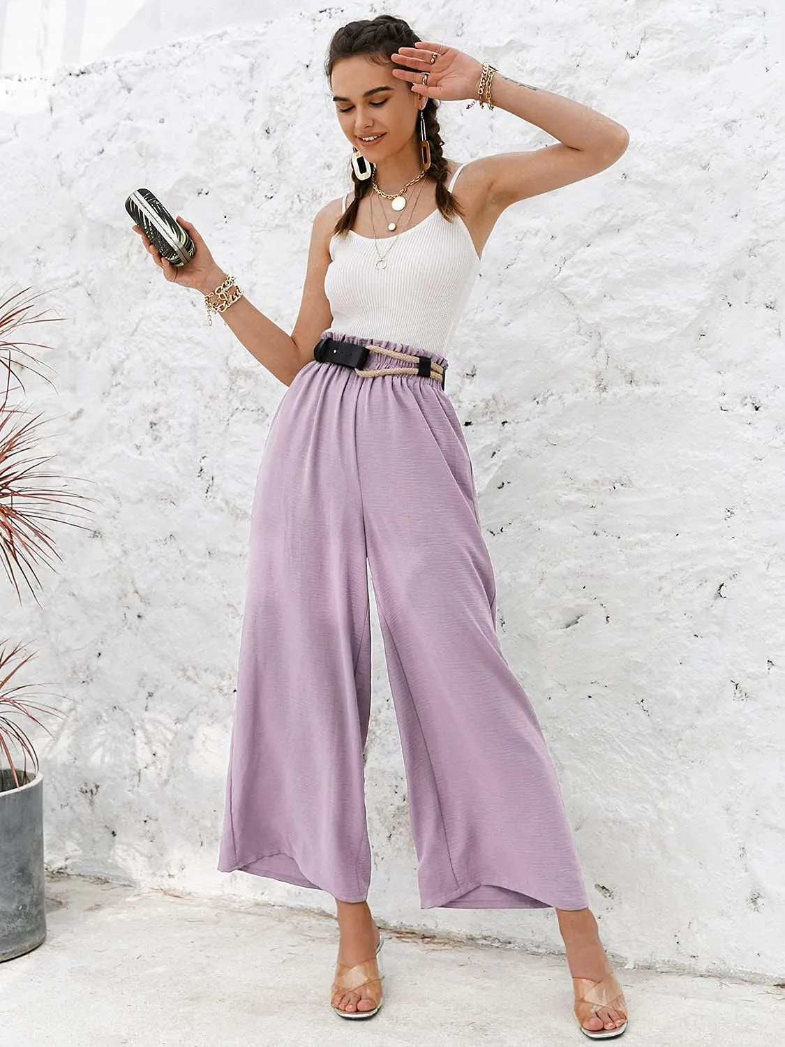 Women's Boho High Waisted Palazzo Pants Summer Beach Wide Leg Flowy Pants