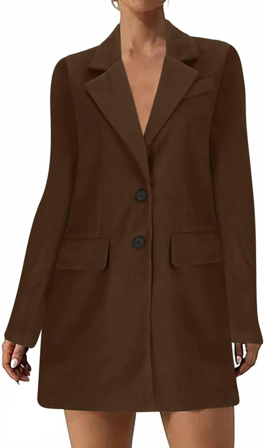 Womens Business Blazers Wool Blend Flannel Suit Jackets Long Pea Trench Coats Open Front Cardigan Fall Winter Tops