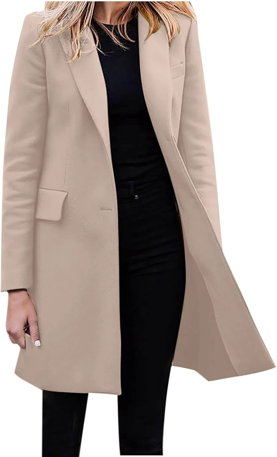 Womens Business Blazers Wool Blend Flannel Suit Jackets Long Pea Trench Coats Open Front Cardigan Fall Winter Tops