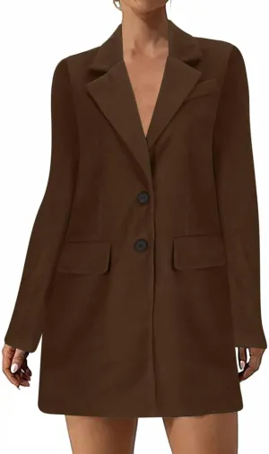 Womens Business Blazers Wool Blend Flannel Suit Jackets Long Pea Trench Coats Open Front Cardigan Fall Winter Tops