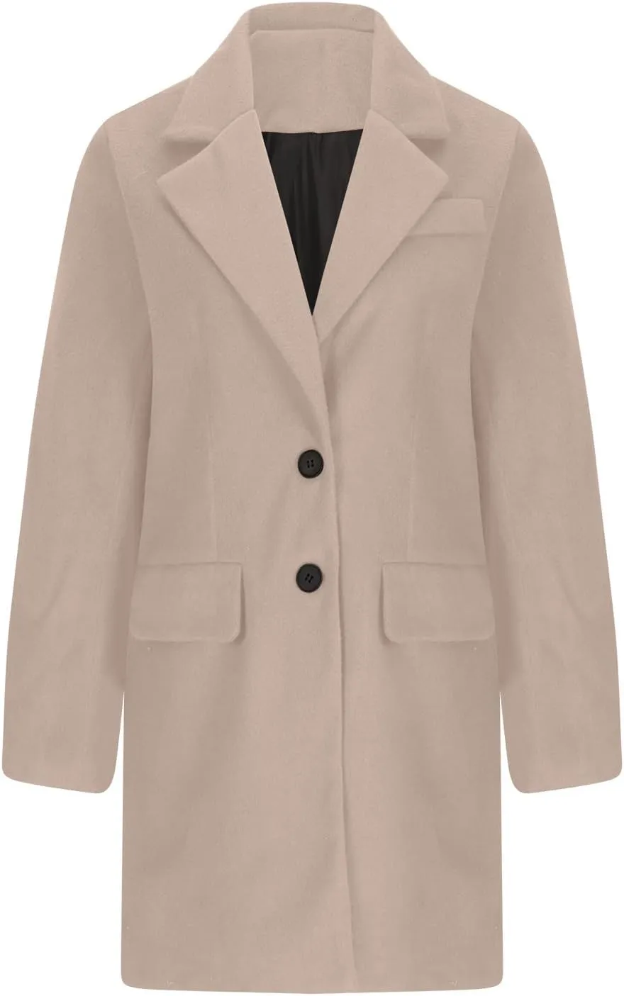 Womens Business Blazers Wool Blend Flannel Suit Jackets Long Pea Trench Coats Open Front Cardigan Fall Winter Tops