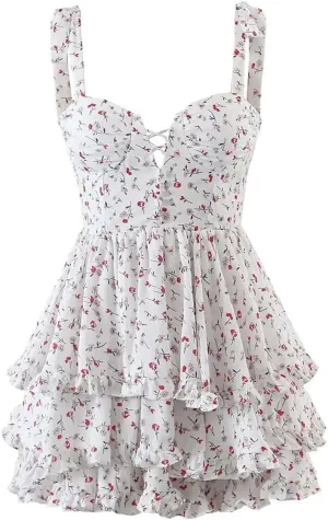 Women's Cami Dress Floral Layer Ruffle Cake Party Short Mini Dresses