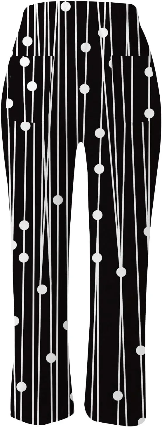 Womens Casual Cotton Linen Pants Drawstring Elastic Waist Lounge Pants Dot Printed Loose Fit Summer Beach Trousers