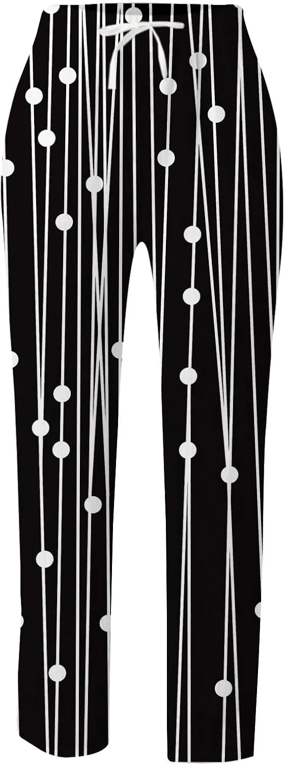 Womens Casual Cotton Linen Pants Drawstring Elastic Waist Lounge Pants Dot Printed Loose Fit Summer Beach Trousers