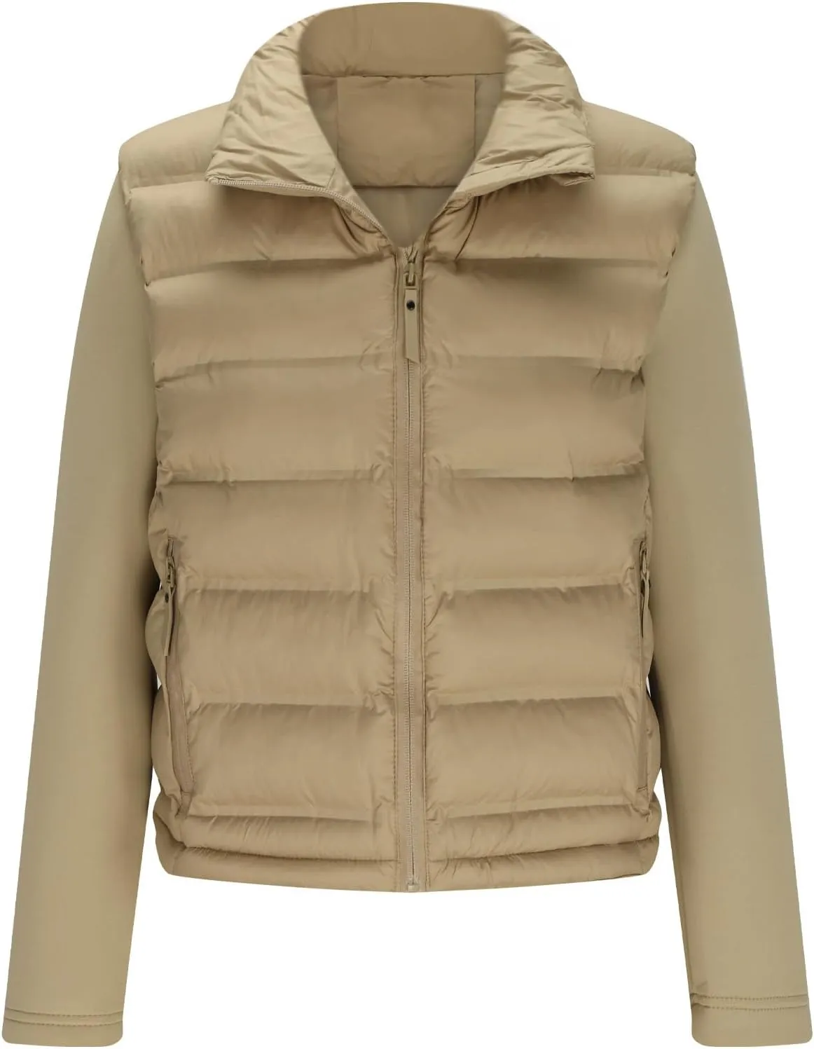 Womens Casual Winter Coats Zip Up Patchwork Cotton Jacket Solid Color Quilted Padded Wadded Puffer Jackets