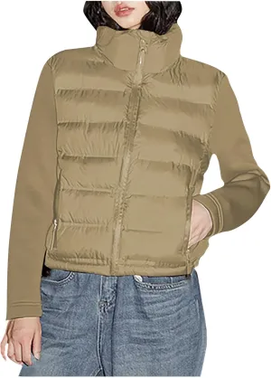 Womens Casual Winter Coats Zip Up Patchwork Cotton Jacket Solid Color Quilted Padded Wadded Puffer Jackets