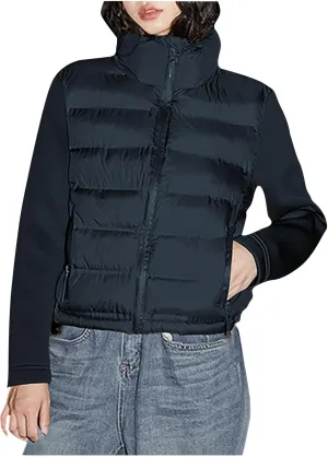 Womens Casual Winter Coats Zip Up Patchwork Cotton Jacket Solid Color Quilted Padded Wadded Puffer Jackets