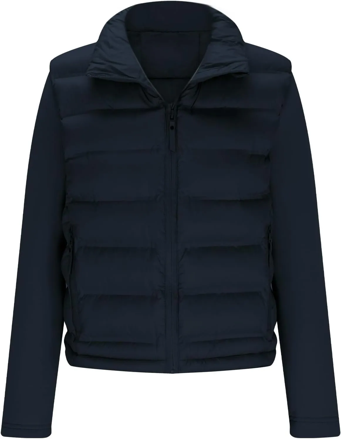 Womens Casual Winter Coats Zip Up Patchwork Cotton Jacket Solid Color Quilted Padded Wadded Puffer Jackets