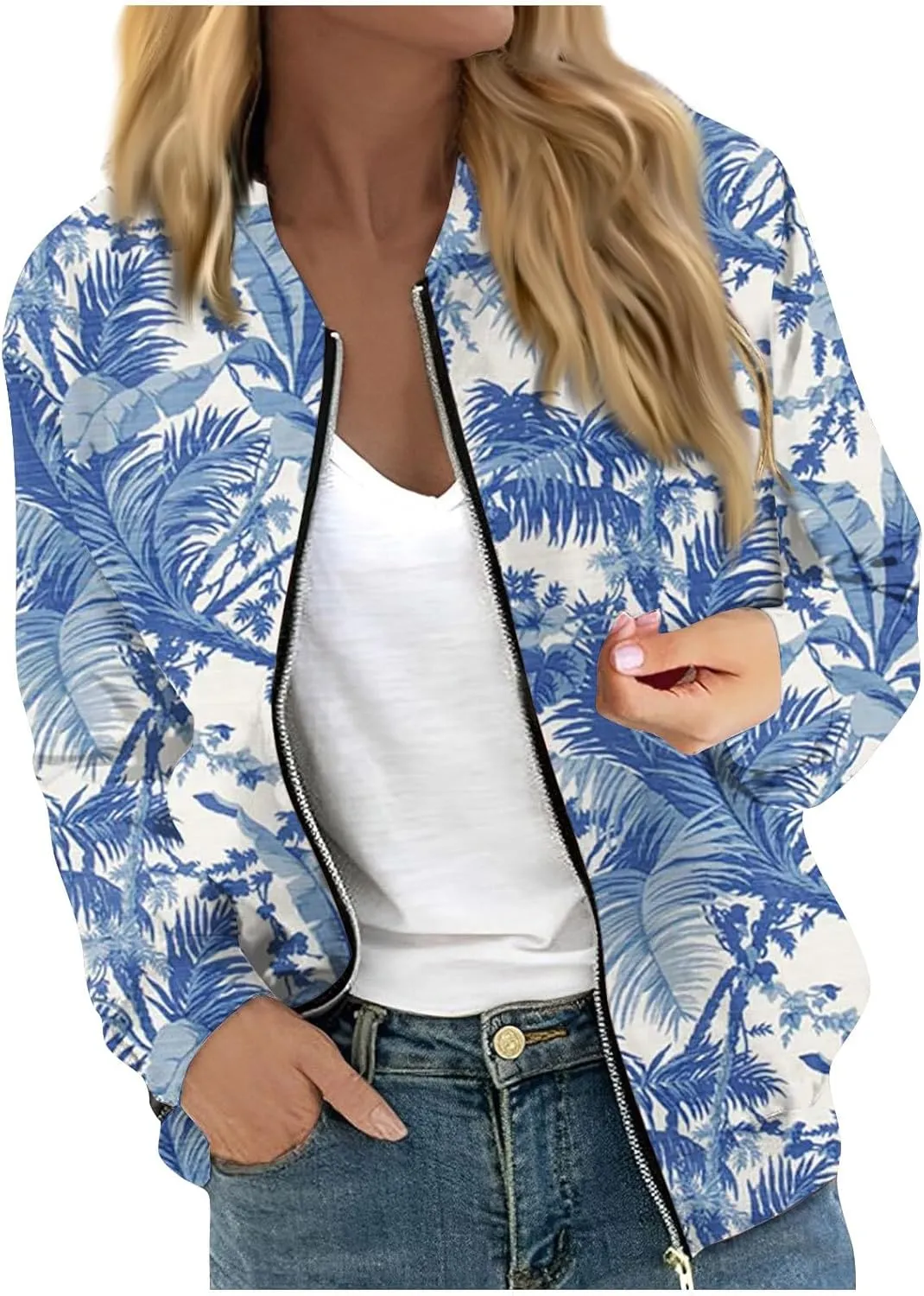 Women'S Coat 2024 with Zipper Fashionable Multi Print Long Sleeved Jacket