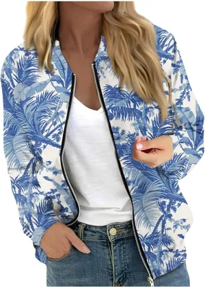 Women'S Coat 2024 with Zipper Fashionable Multi Print Long Sleeved Jacket