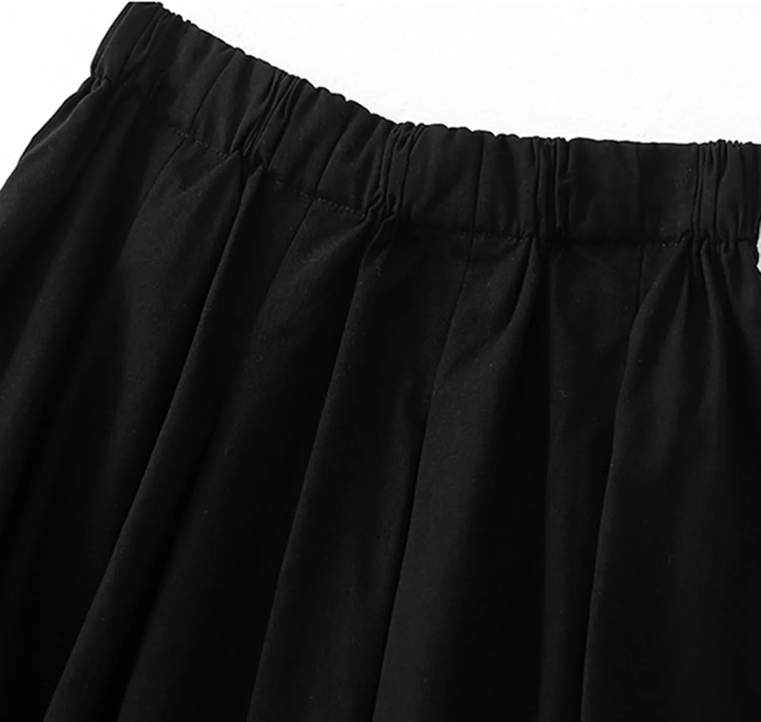 Women's Cotton Basic Midi Skirts Summer Casual Elastic High Waist Flowy A-Line Skirts Boho Swing Pleated Beach Skirt