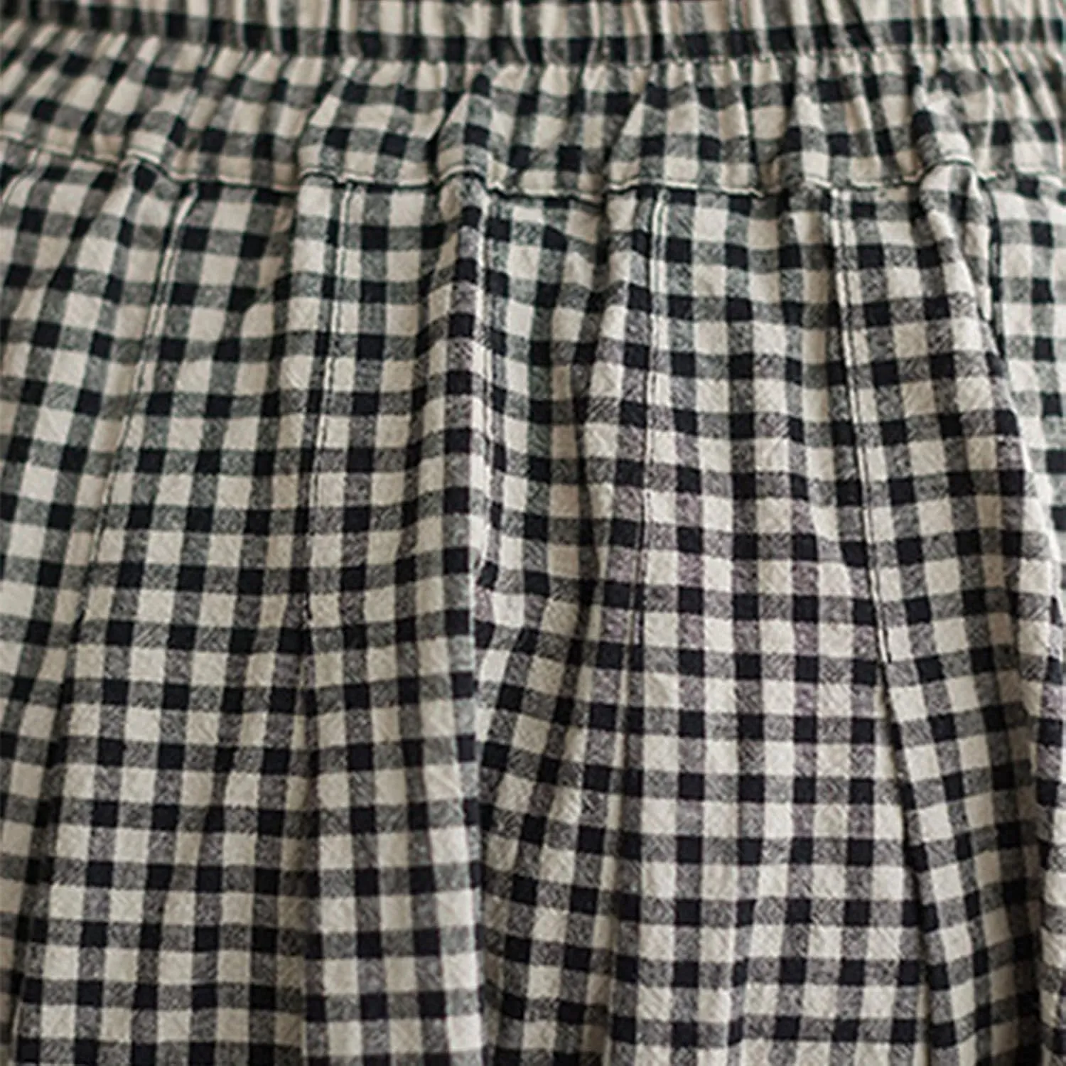 Women's Cotton Linen Plaid Skirt Elastic High Waist Vintage Gingham A-Line Skirts Summer Casual Flowy Midi Skirt
