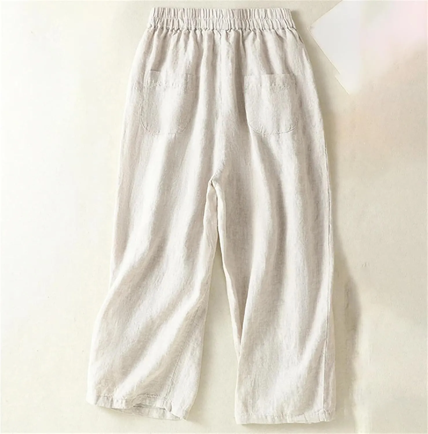 Women's Cotton Linen Wide-Leg Pants  High Waist Drawstring Straight-Leg Casual Summer Trousers for Beach Vacation