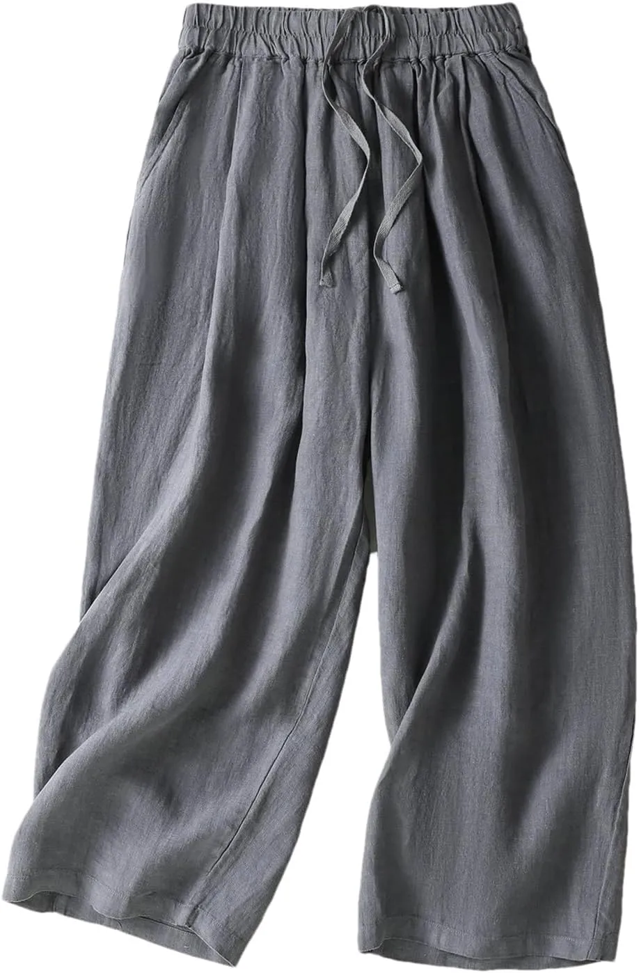Women's Cotton Linen Wide-Leg Pants  High Waist Drawstring Straight-Leg Casual Summer Trousers for Beach Vacation