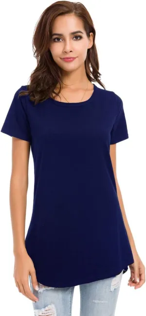 Women's Cotton T-Shirts Short Sleeve Loose Comfy Basic Plain Tunic Tee