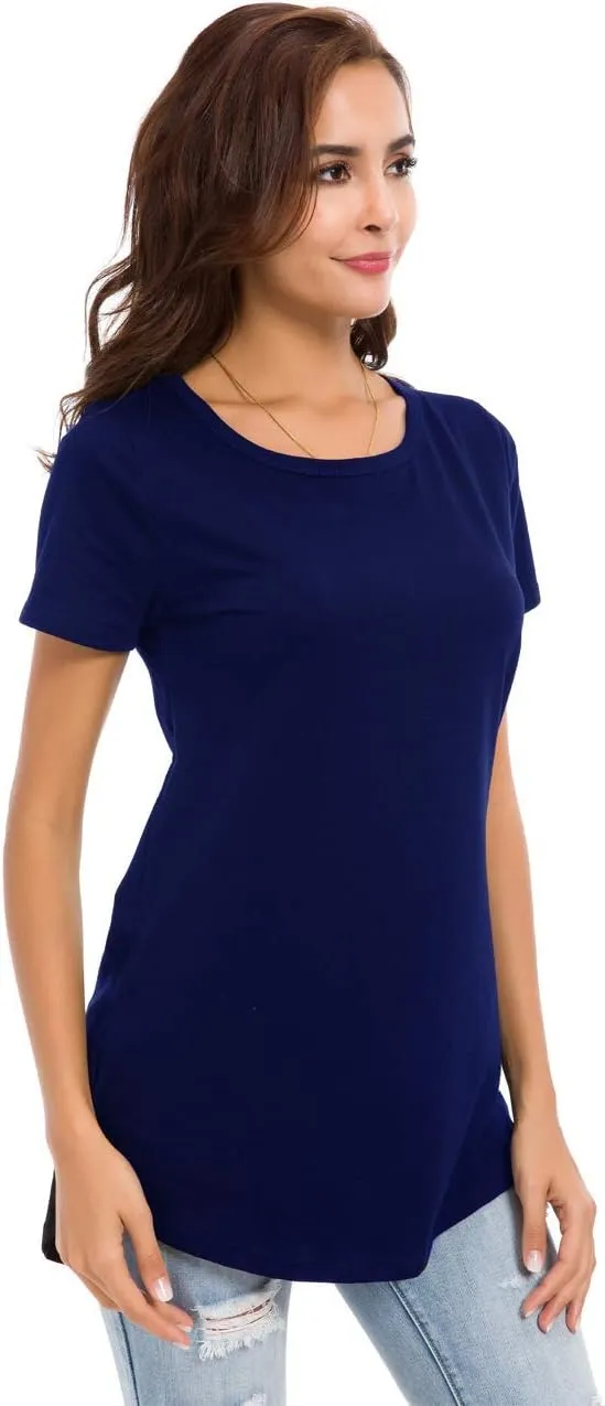 Women's Cotton T-Shirts Short Sleeve Loose Comfy Basic Plain Tunic Tee
