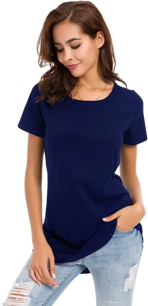 Women's Cotton T-Shirts Short Sleeve Loose Comfy Basic Plain Tunic Tee