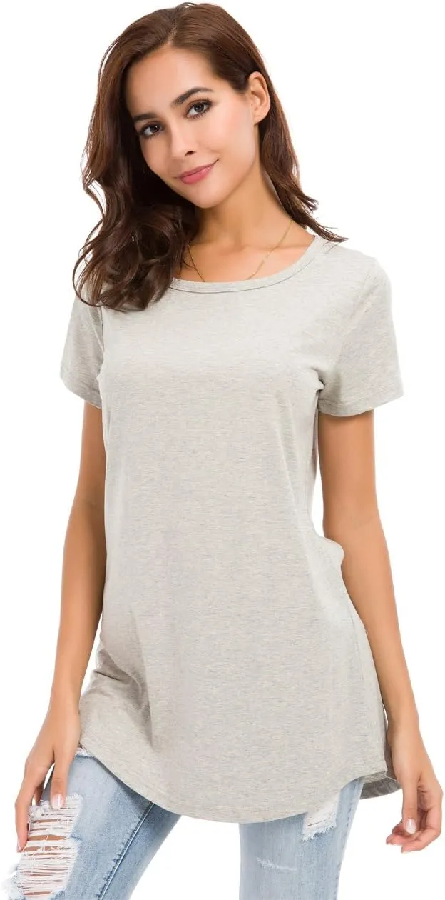 Women's Cotton T-Shirts Short Sleeve Loose Comfy Basic Plain Tunic Tee