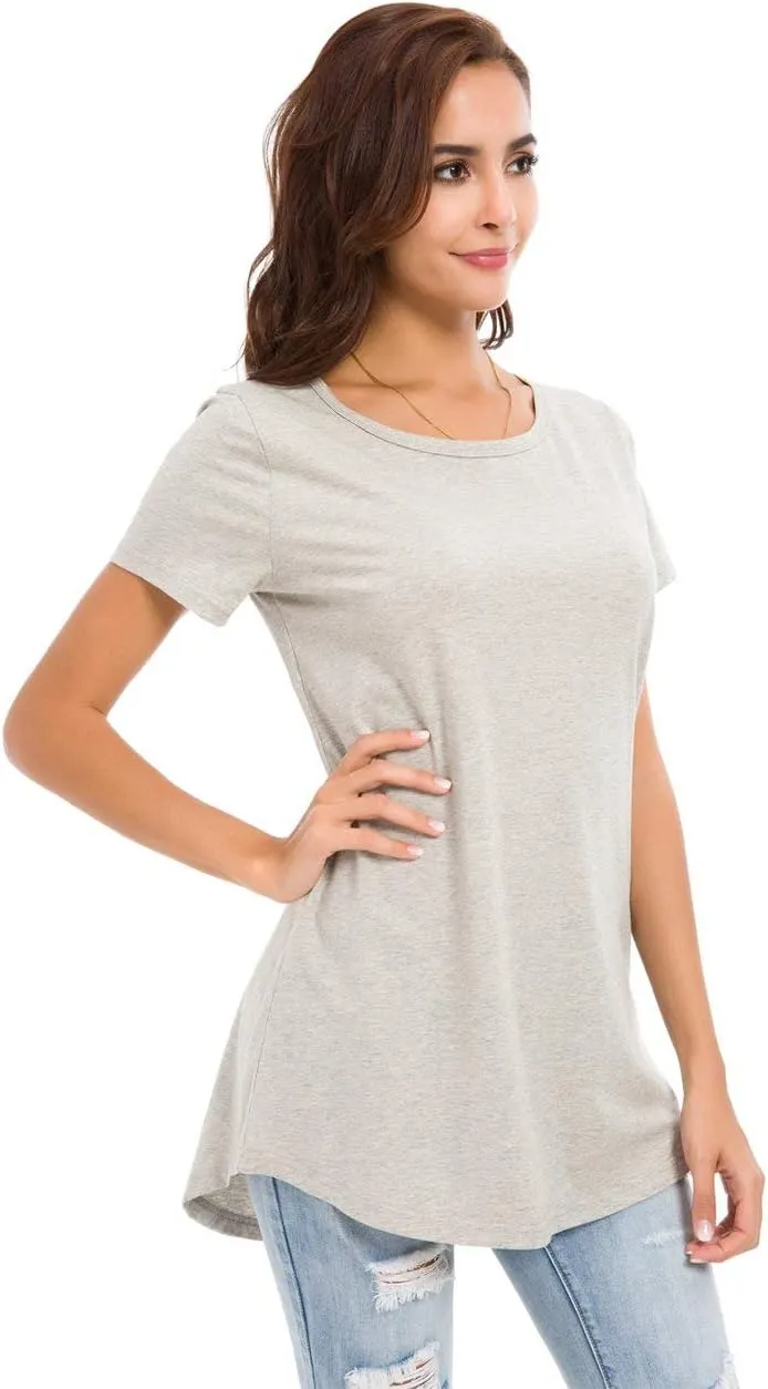 Women's Cotton T-Shirts Short Sleeve Loose Comfy Basic Plain Tunic Tee
