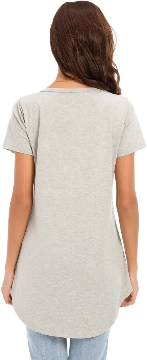 Women's Cotton T-Shirts Short Sleeve Loose Comfy Basic Plain Tunic Tee