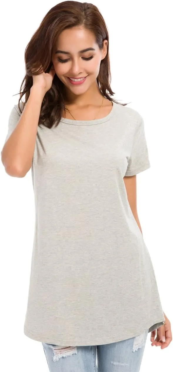 Women's Cotton T-Shirts Short Sleeve Loose Comfy Basic Plain Tunic Tee