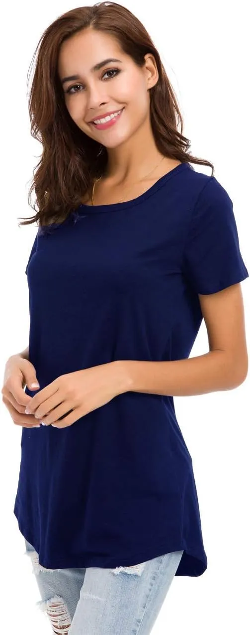 Women's Cotton T-Shirts Short Sleeve Loose Comfy Basic Plain Tunic Tee