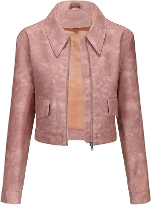 Women's Cropped Faux Leather Jacket Zip Up Motorcycle Jacket Moto Biker Blazer PU Short Coat Fashion Y2k Streetwear