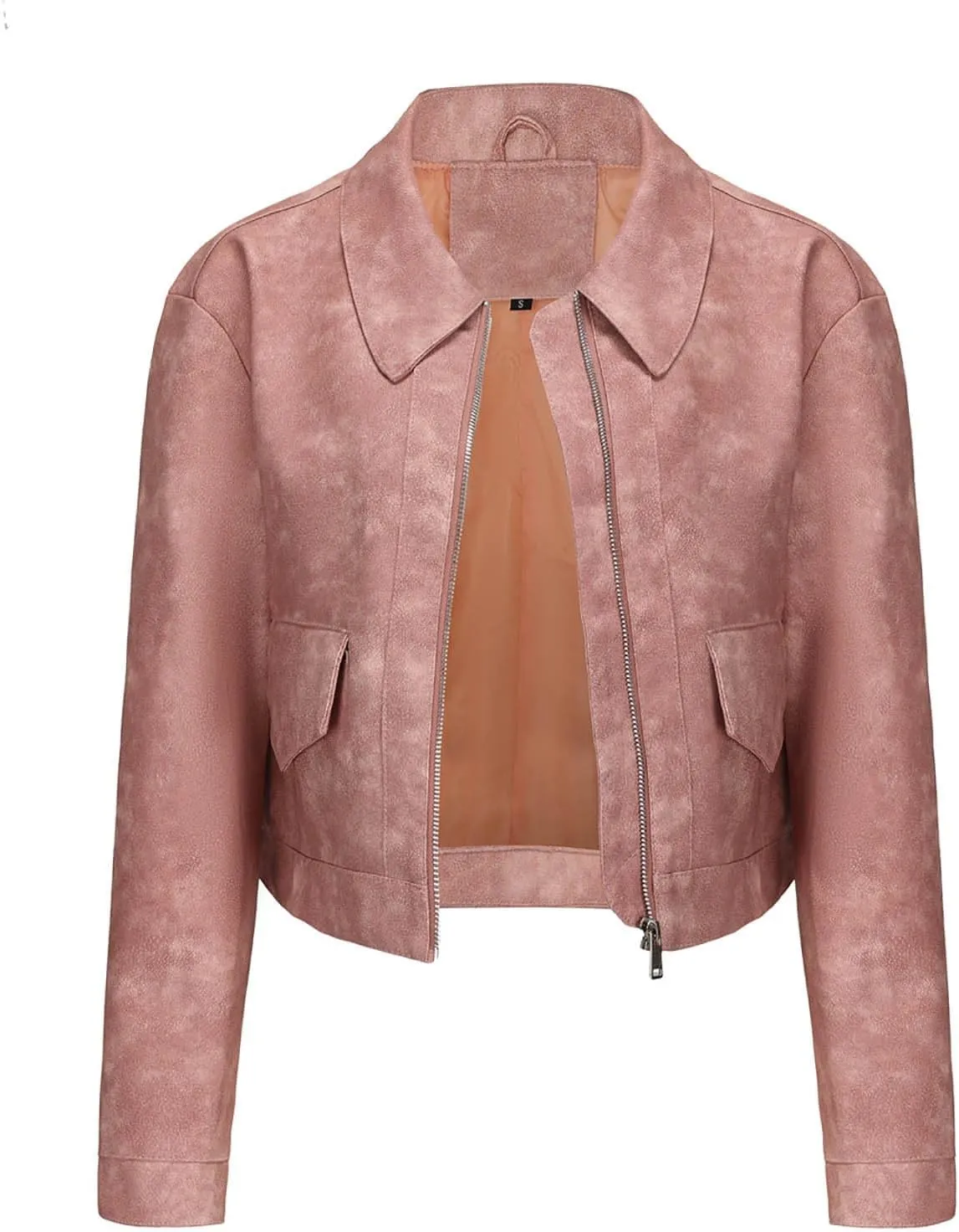 Women's Cropped Faux Leather Jacket Zip Up Motorcycle Jacket Moto Biker Blazer PU Short Coat Fashion Y2k Streetwear