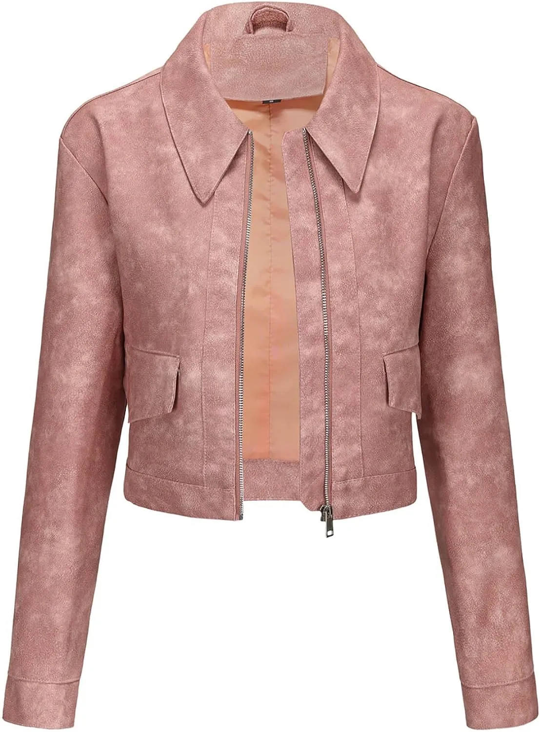 Women's Cropped Faux Leather Jacket Zip Up Motorcycle Jacket Moto Biker Blazer PU Short Coat Fashion Y2k Streetwear