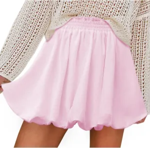 Women's Cute Skater Skirt Frill Trim Elastic High Waisted Bubble Skirts Summer Casual Fashion Solid Short Mini Skirt
